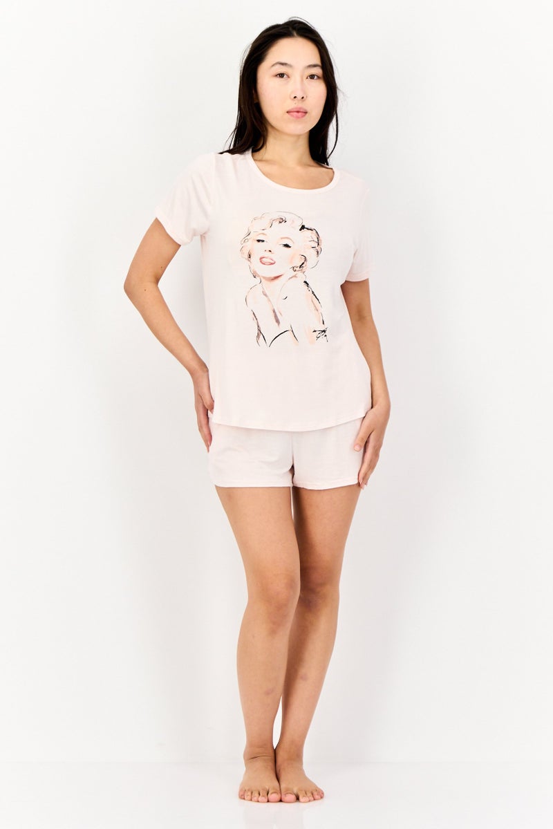 Marilyn Monroe Women 2 Pieces Graphic Print Pyjama T-Shirt And Short Set, Peach - Image 4